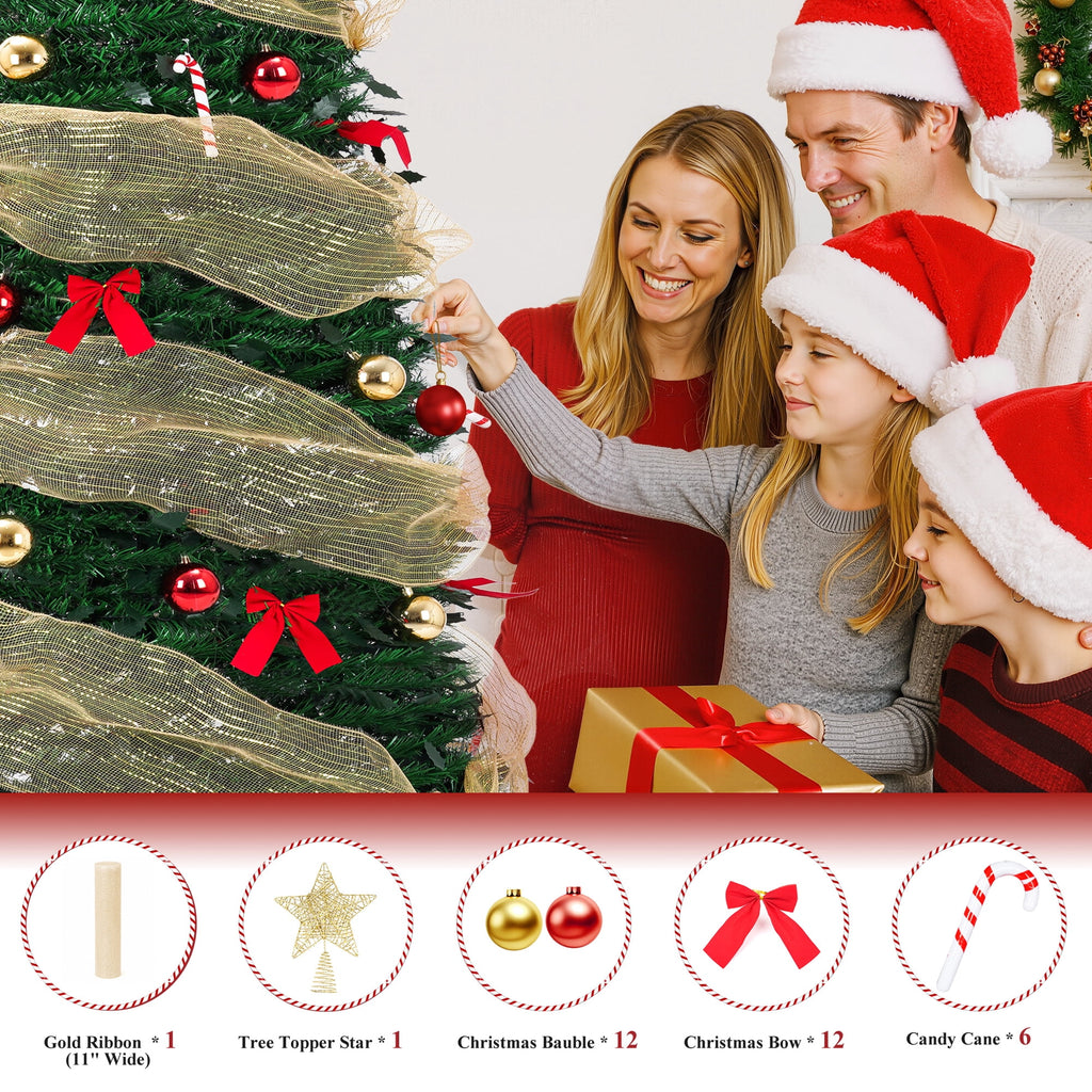 Yexmas 7.5FT Pop-Up Artificial Christmas Tree with 300LED Lights,Green Prelit Christmas Tree with Foldable Base