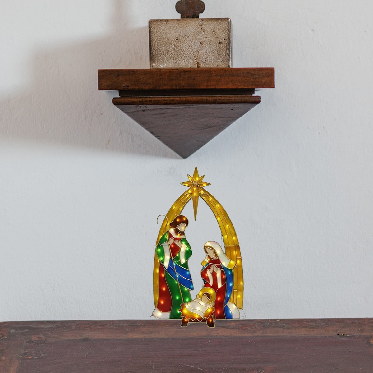 Uutvmp Mini Metal Pre-Lit Patio Decor, Nativity Scene Outdoor Indoor Sparkling Standing Holiday Display