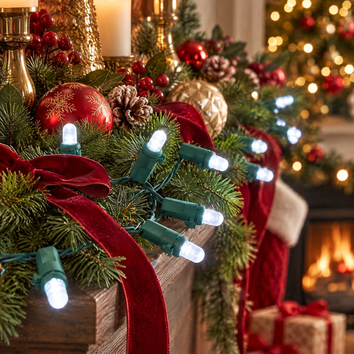 Indoor/Outdoor 240-Count LED Dome Christmas String Lights, Warm White, Green Wire, 47', by Holiday Time