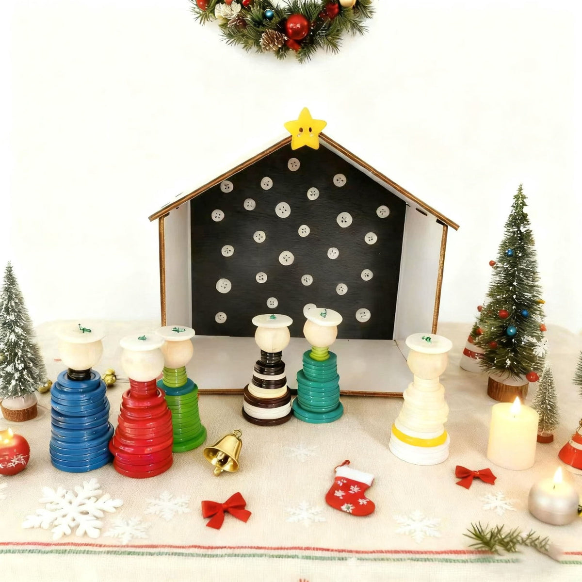 Button Nativity Sets & Figures,Bulk Little Jesus Figures,Nativity Buttons for Crafts,Christmas Nativity Set Indoor,Resin Religious Crafts for Xmas DIY Decor Party Gifts