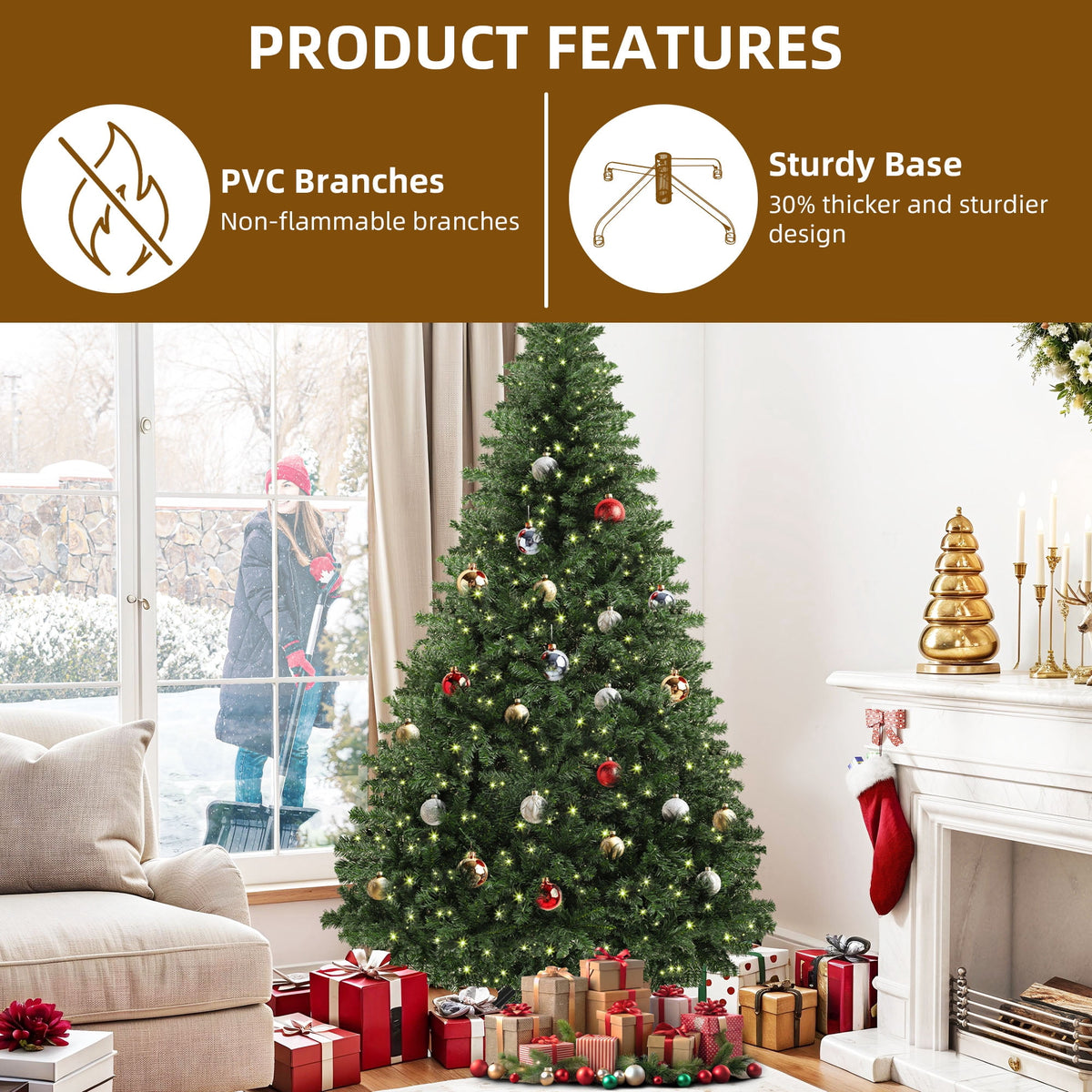 Dextrus 6ft Artificial Christmas Tree, Spruce Holiday Christmas Pine Tree with 880 Branch Tips & Metal Hinges, for Home, Office and Party Decor, Green