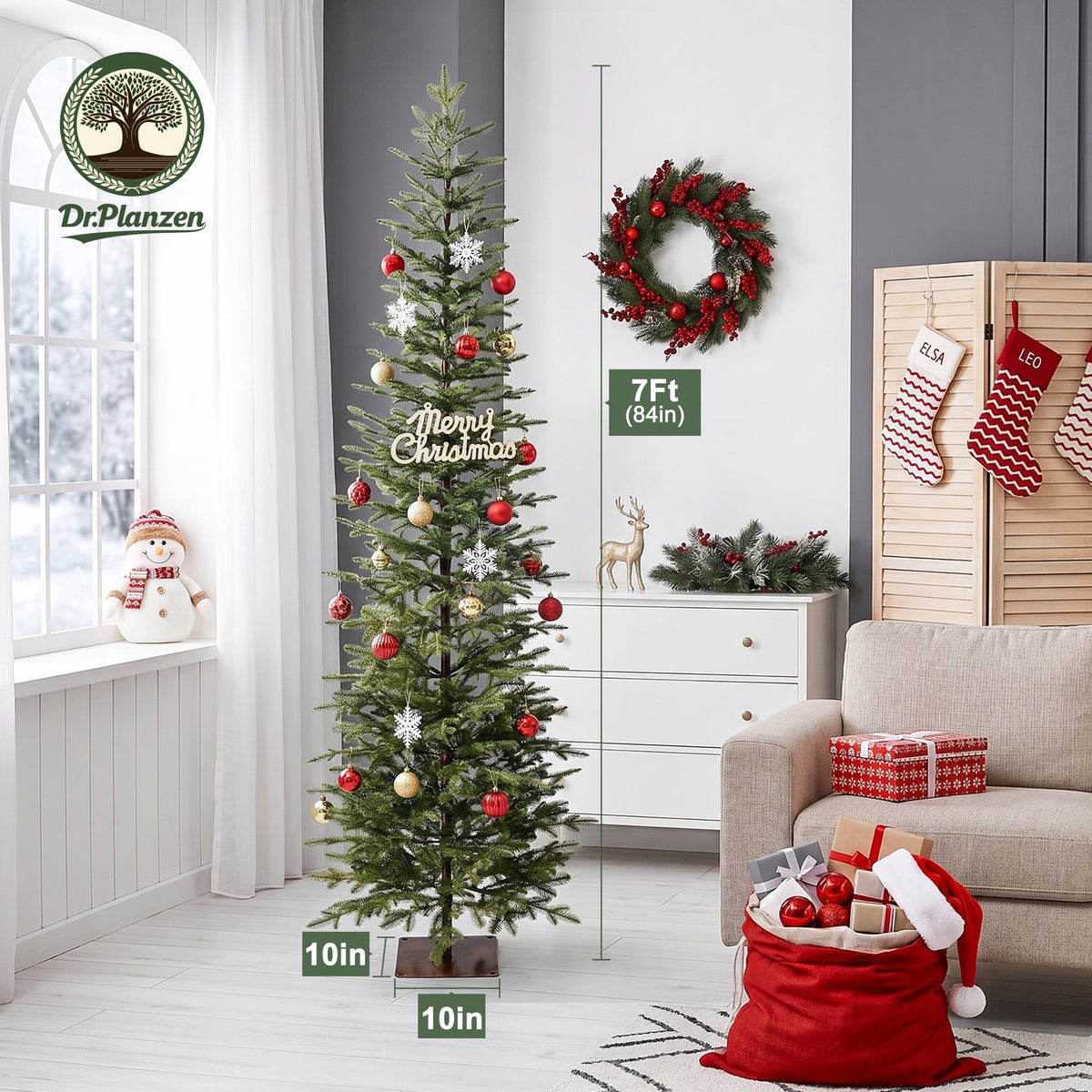 DR.Planzen 5ft Pencil Christmas Tree, 1104 Tips PE Realistic Unlit Artificial Slim Christmas Tree with Metal Stand - Holiday Indoor Decoration for Apartment Entryway Corner Office