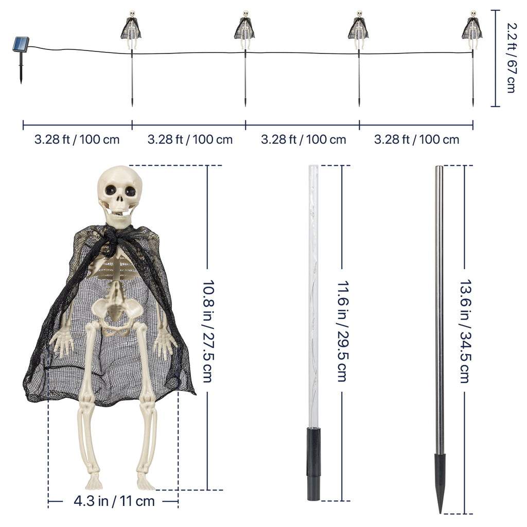 4 Pack Solar Halloween Skeleton Lights , 8 Modes Purple LED Skull Pathway Stakes, Outdoor Yard Decorations for Front Porch Lawn Garden, Waterproof Halloween Decor