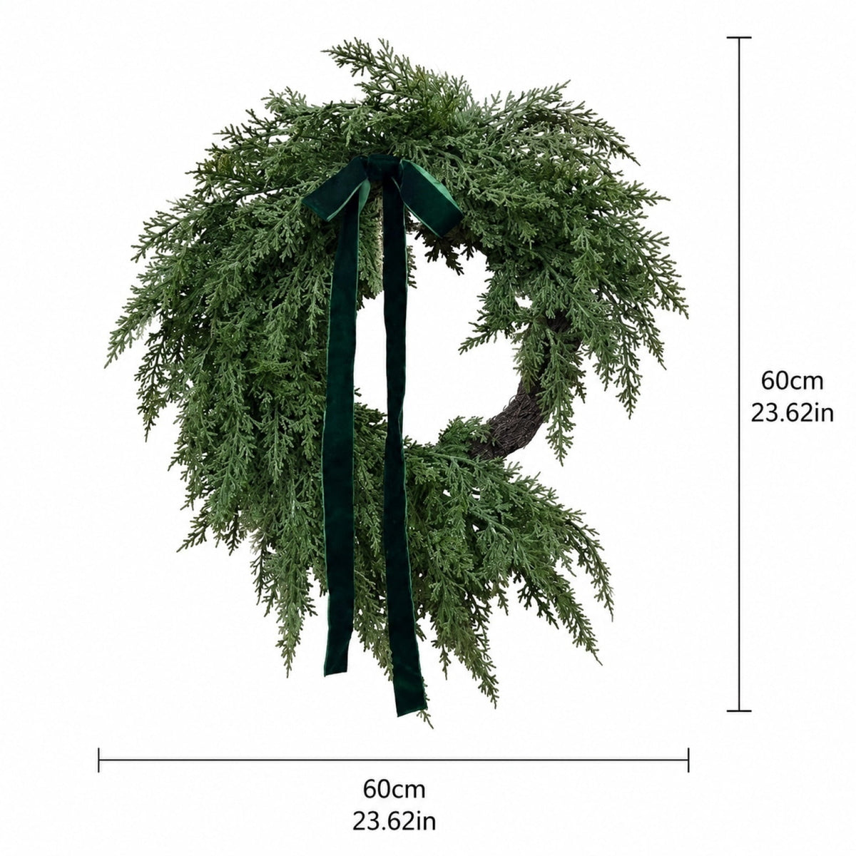 THOPBPRK Artificial Cedar Half Wreath for Front Door Christmas Decorations DIY Holiday with Bow Winter Hanging Ornament for Wall Window Home Decor, 23.6" A