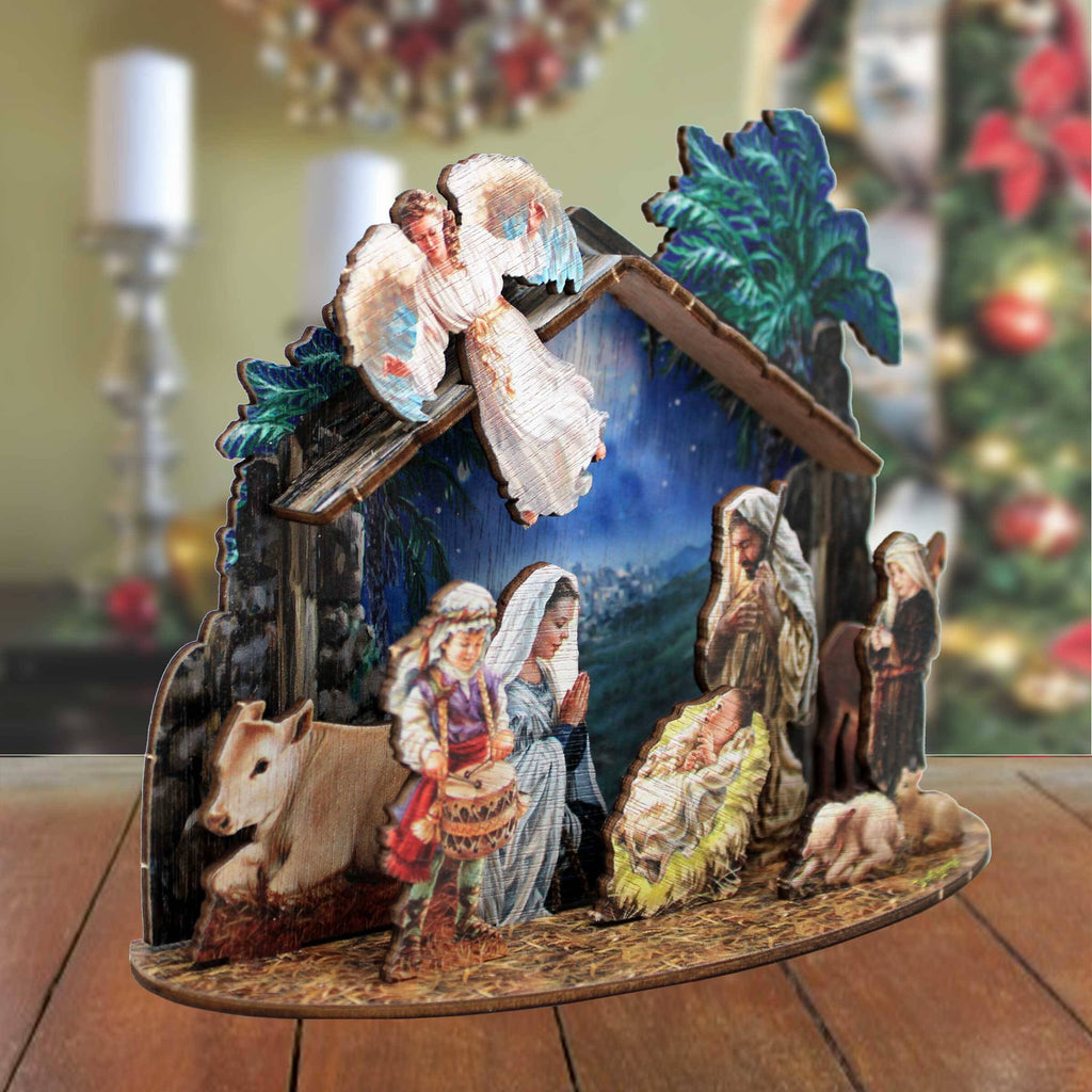 Designocracy Miniature Village Indoor Nativity Scene, 6.5 in Wood