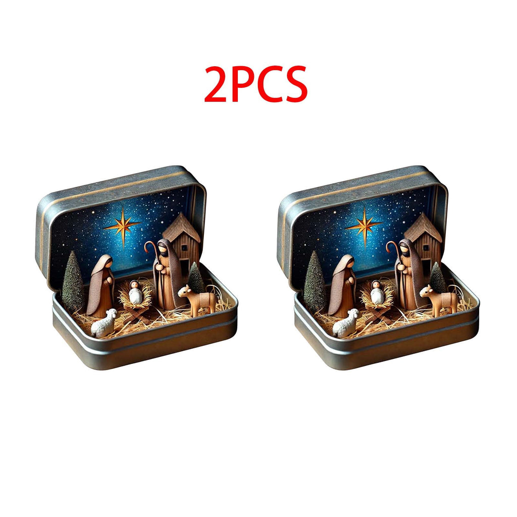 Daghihgewr Mini Christmas Nativity Set Tabletop Tin Box Multicolor Indoor Religious Ornament 1-Count 3.9 x 2.8 x 1.2 Inch