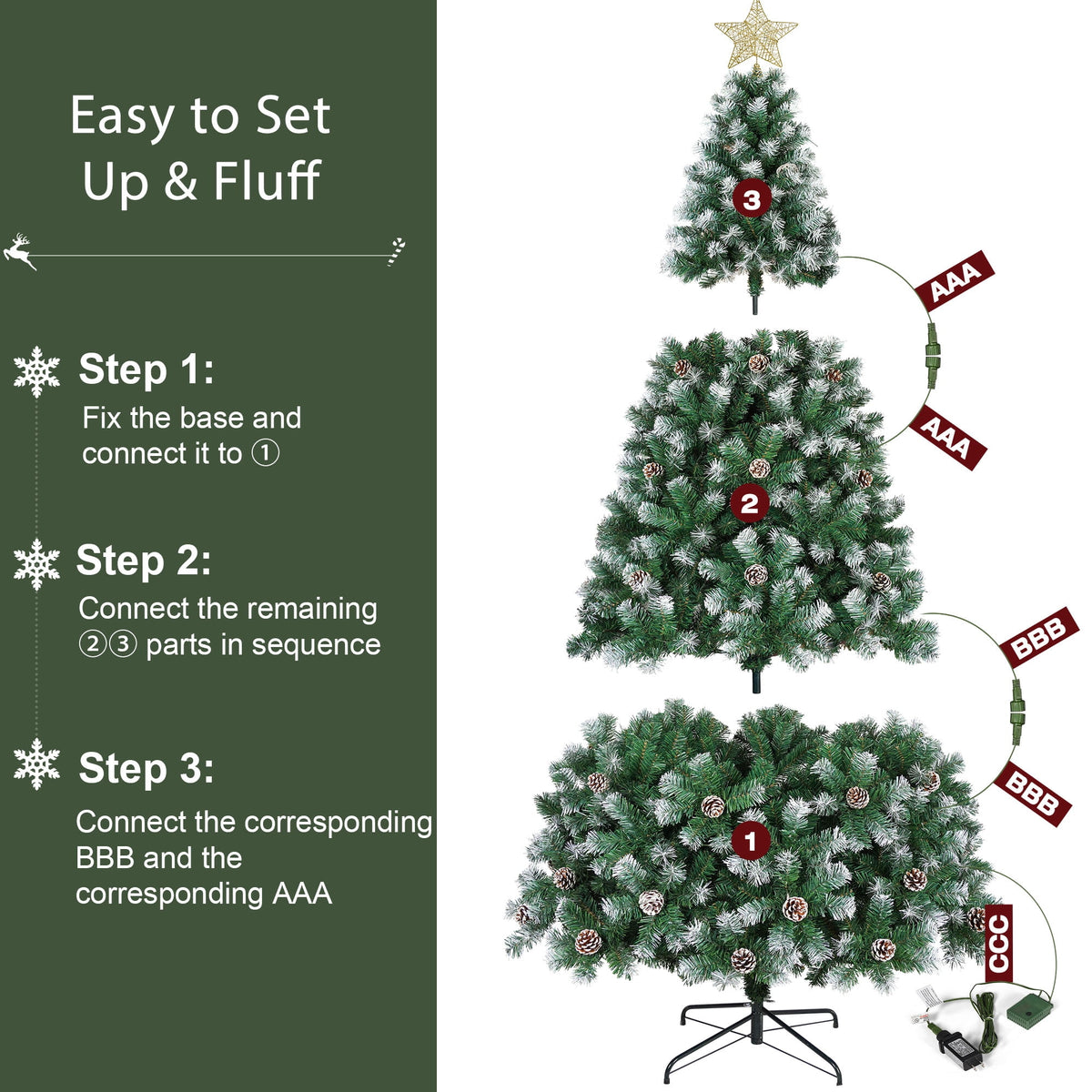 Yexmas 6ft Pre-Lit Christmas Tree with Tree Topper, 8 Modes LED Lights, Artificial Xmas Tree with Large Storage Bag