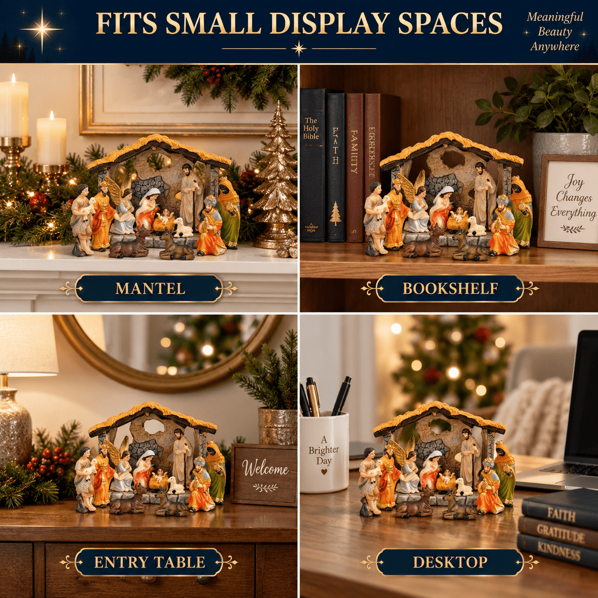 LUMIARTISAN 12-Piece Mini Nativity Set, Resin Christmas Manger Decor