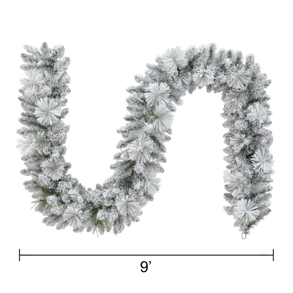 Snow-Flocked Winter Frost Unlit Artificial Christmas Garland, Green and White, 9', by Holiday Time