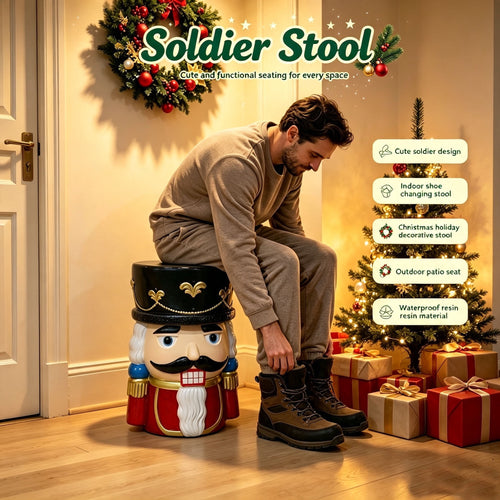 19" Nutcracker Soldier Stool, Retro Christmas Side Table Decor for Indoor & Outdoor Patio, Garden & Living Room
