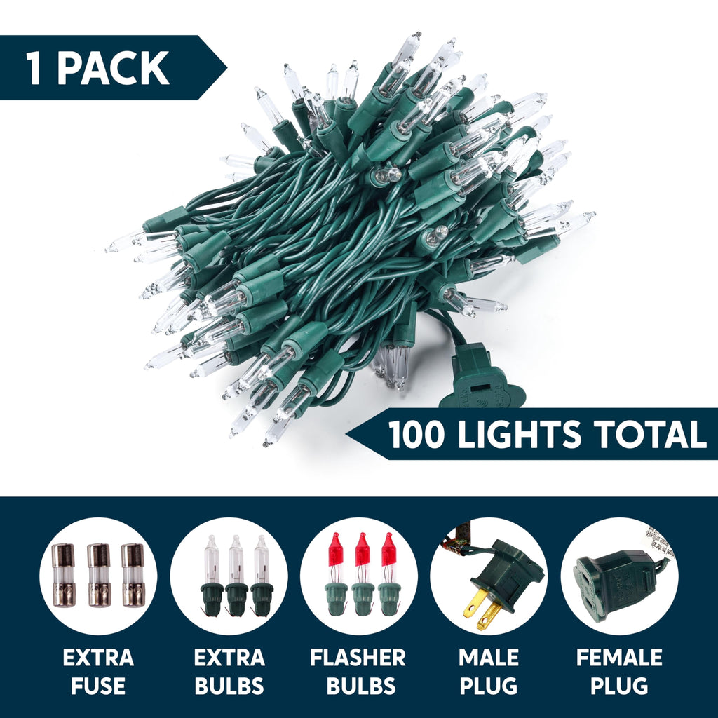 Joiedomi 100-Count Clear White Christmas Light Set,Green Wire Lights for Christmas Decorations,Holiday,Party,Home,Indoor or Outdoor Decorations