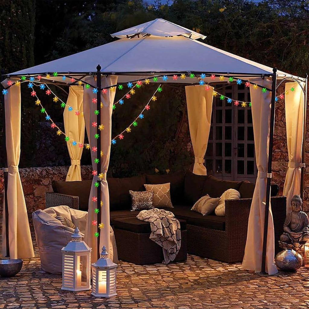 Fohil Solar Christmas Snowflake String Lights Outdoor Waterproof 100 LED Multicolor 8 Mode 39 ft for Christmas Tree Garden Fence Yard Decoration