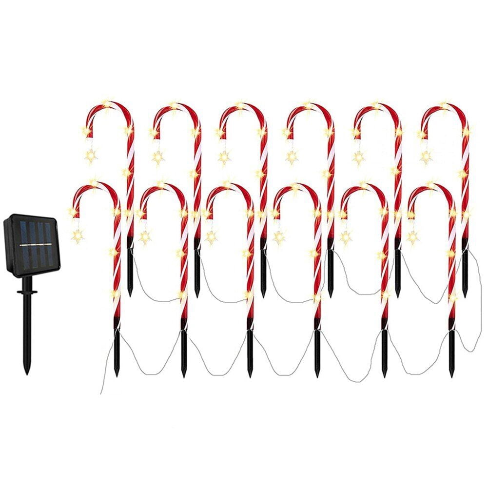 12 Pack Christmas Decorations Outdoor Solar Candy Cane Lights, Waterproof Solar Pathway Markers Yard Lights with Star, 8 Modes Xmas Decorations for Garden Yard Decor