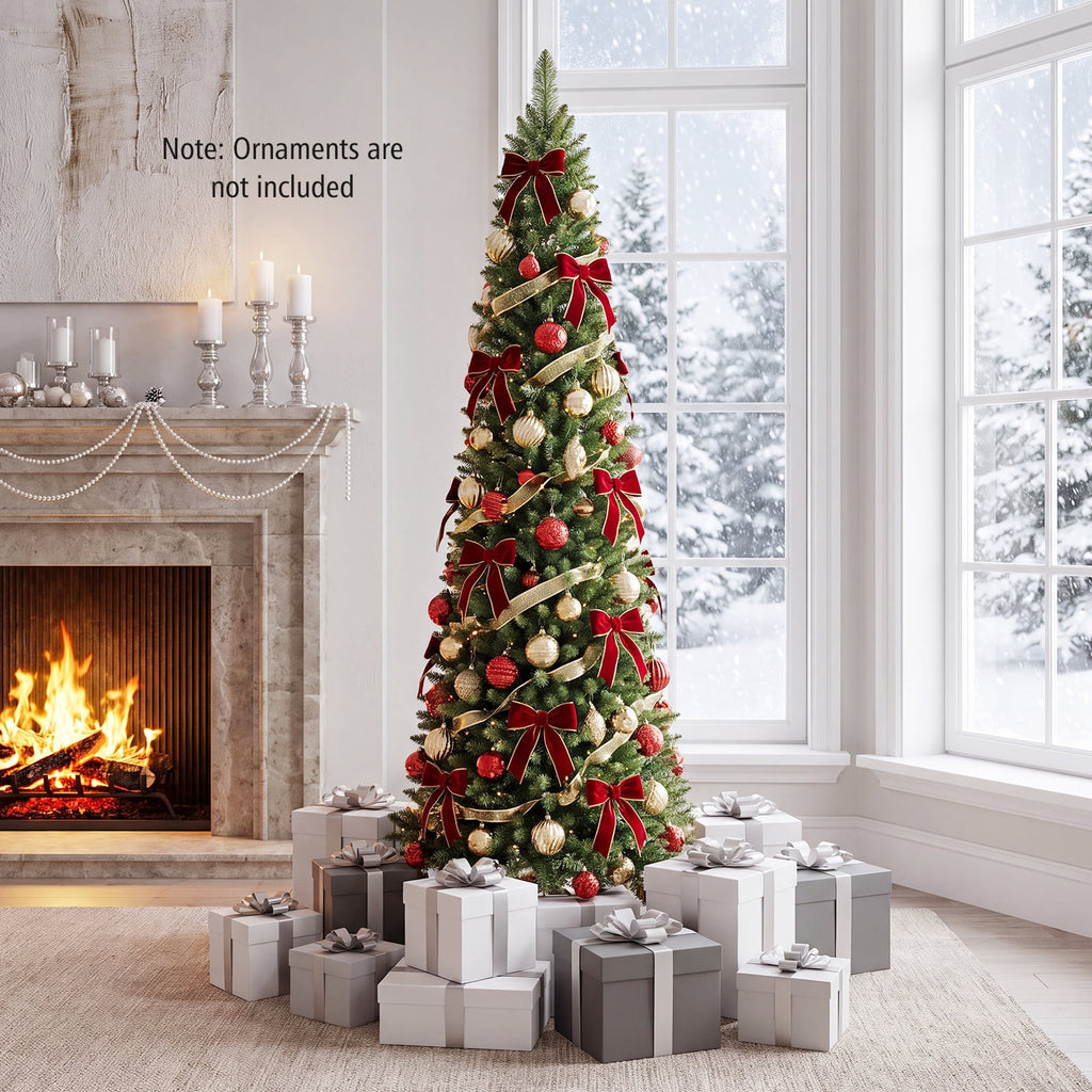 Costway 6 FT Pencil Christmas Tree Pre-Lit Folding Metal Stand Green