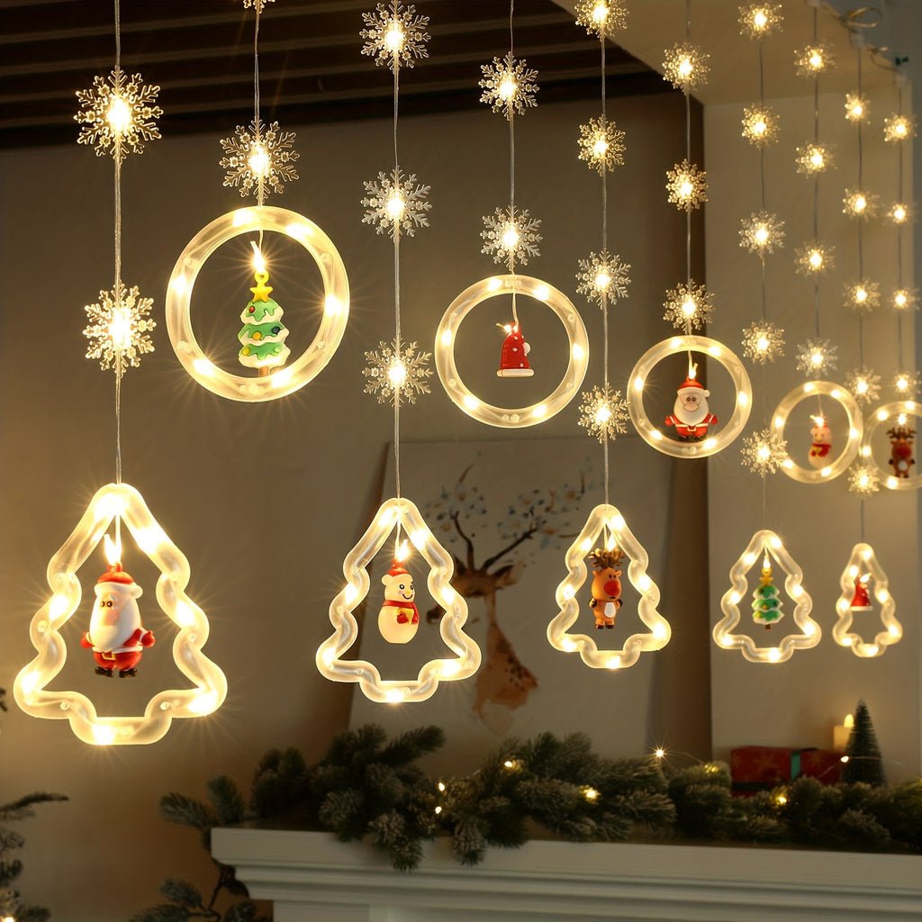 WILLED Christmas String Lights, 120 LED Window Curtain Lights with Christmas Ornaments, 9.8ft USB Powered Warm White Waterproof Fairy Lights Indoor Outdoor for Xmas Tree Patio Garden Party Home Decor