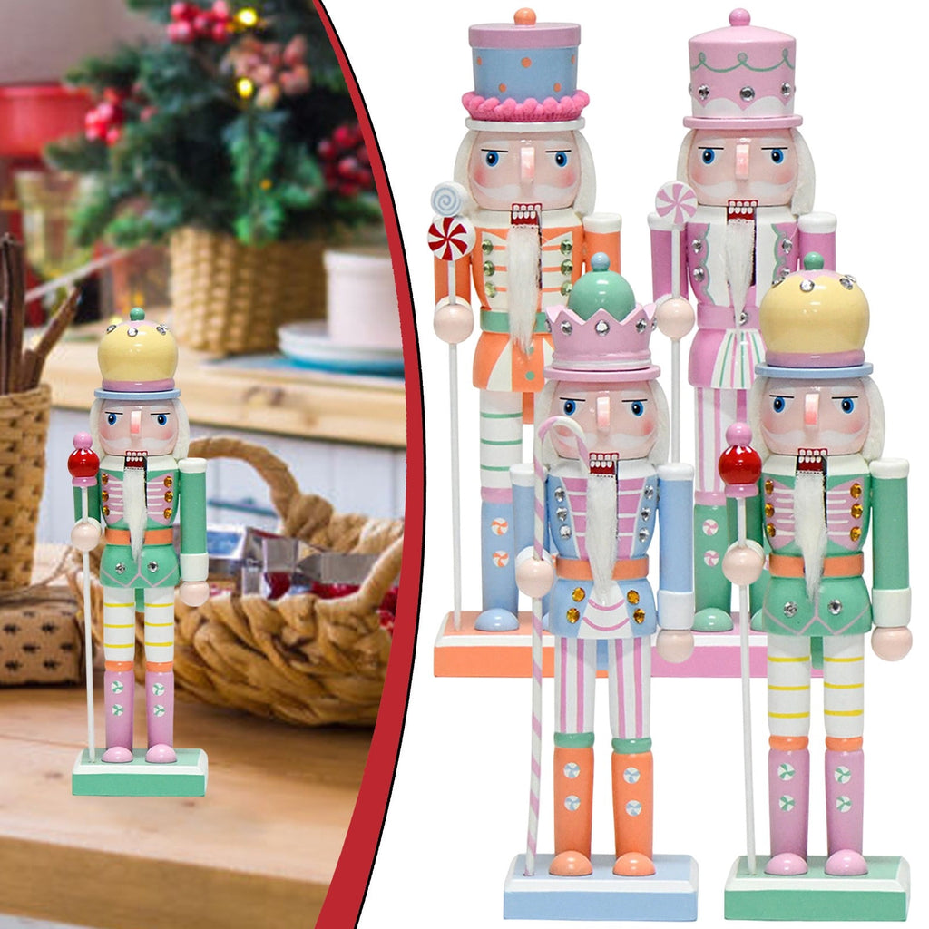 Wooden Nutcracker Soldier Figurine 4-Piece Set, Christmas Tabletop Decor for Mantel Shelf Window Holiday Home Decoration 14.96"