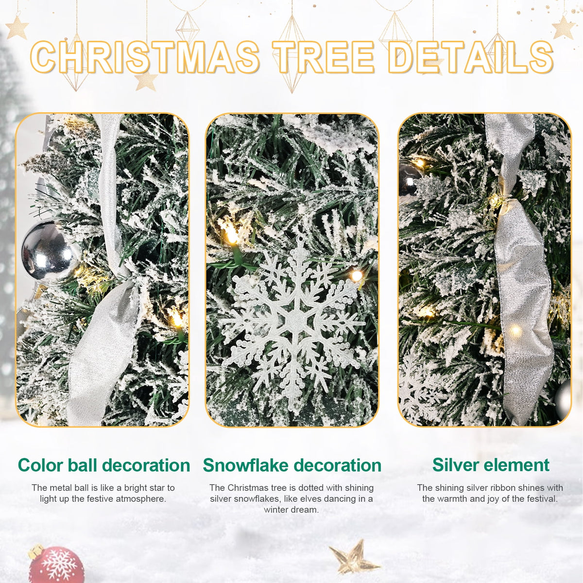 Makeatree 5ft Pre-lit Christmas Tree with 250 LED Lights, Aspen Fir, Layered & Sparse Design, Hinged Artificial Green Christmas Tree with PE&PVC Branch Tips, Fake Xmas Tree Indoor