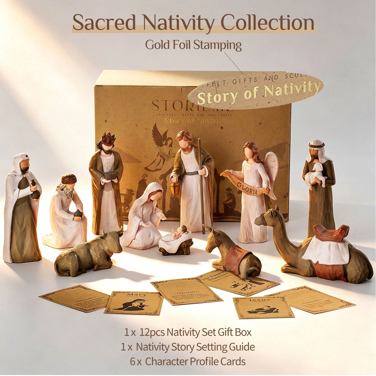 Nuptio Nativity Set Indoor Christmas :12 Piece Nativity Sets & Figures Scene - Christian Holy Family Tradition with Classic Nativity Collection