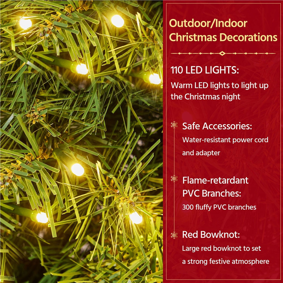Alden Design 48in Pre-lit Fir Christmas Wreath for Door with 200 LED Lights & 720 Tips, Green