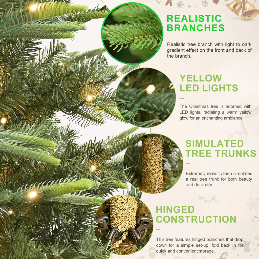 Makeatree 5ft Pre-lit Christmas Tree with 250 LED Lights, Aspen Fir, Layered & Sparse Design, Hinged Artificial Green Christmas Tree with PE&PVC Branch Tips, Fake Xmas Tree Indoor