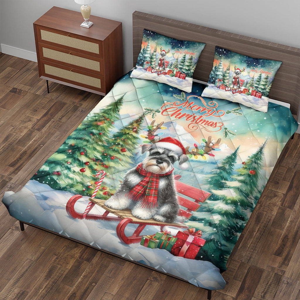 Merry Christmas Santa Reindeer Antlers French Bulldog Sleigh Xmas Winter Holiday Quilt Bedding Set Dog Lover Gifts 1 Blanket Bed Cover 2 Pillowcases - 00023