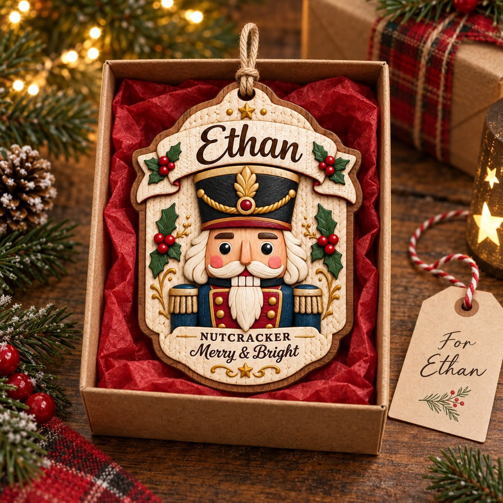 2-Layer Wooden Ornament Nutcracker Christmas Tree Hanging for Holiday Gifts