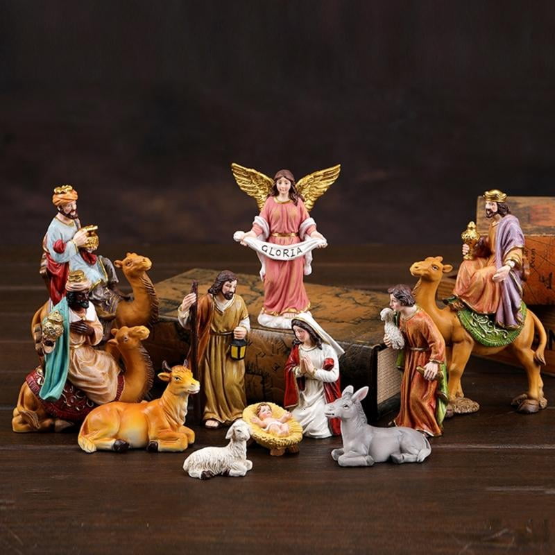 ANXPTIME Christmas Nativity Figurines Resin Manger Holy Family Nativity Scene Statue