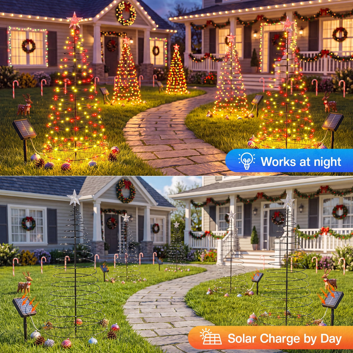 2 IN 1 Solar Christmas Lights C9 LED 33FT 25 LED with Ground Stakes Hanging Design Warm White Multicolor 8 Modes Waterproof for Garden Walkway Patio Christmas Decor