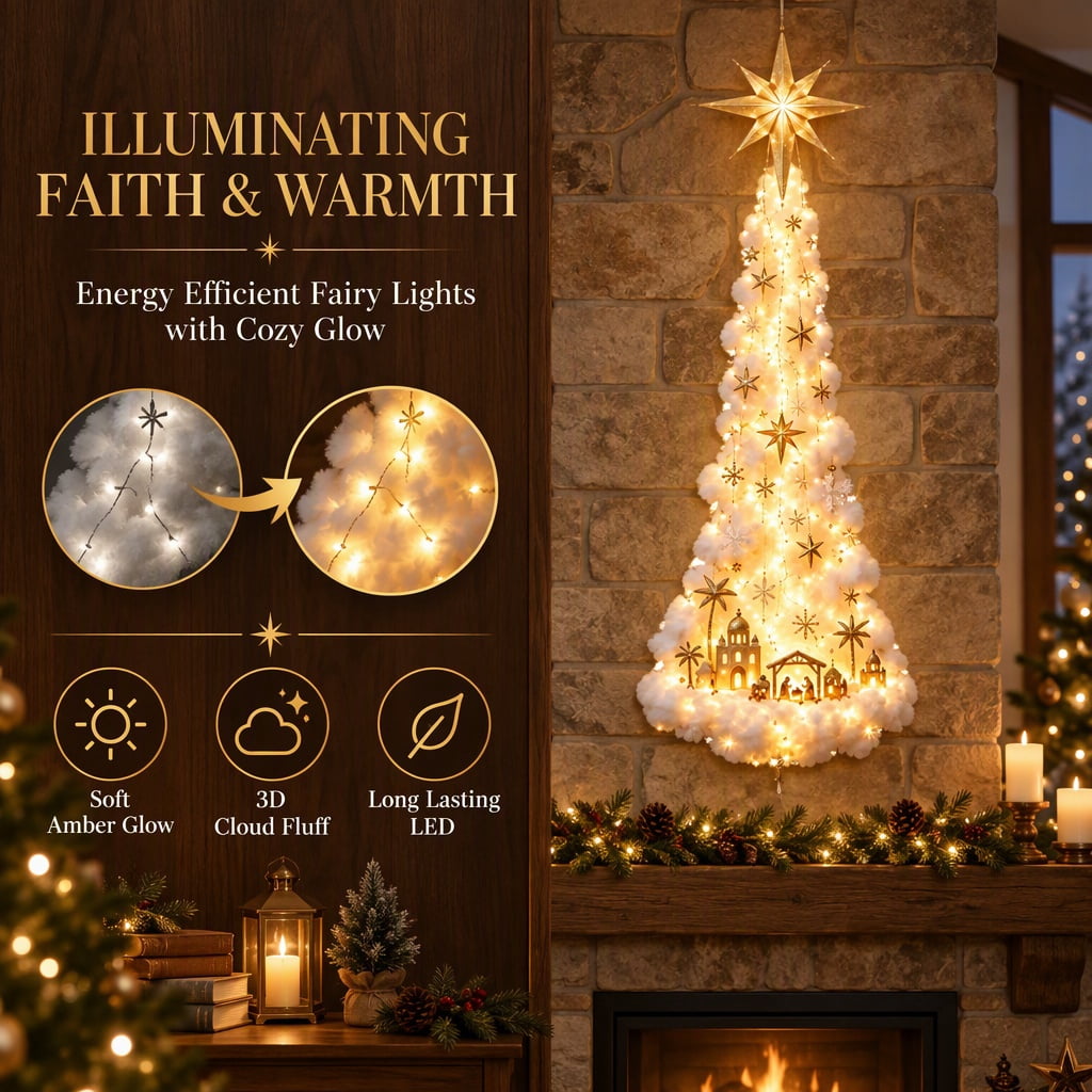Bethlehem Star of Faith Nativity Decor, Christmas Decorations，Warm Fairy Lights for Living Room Mantel Window