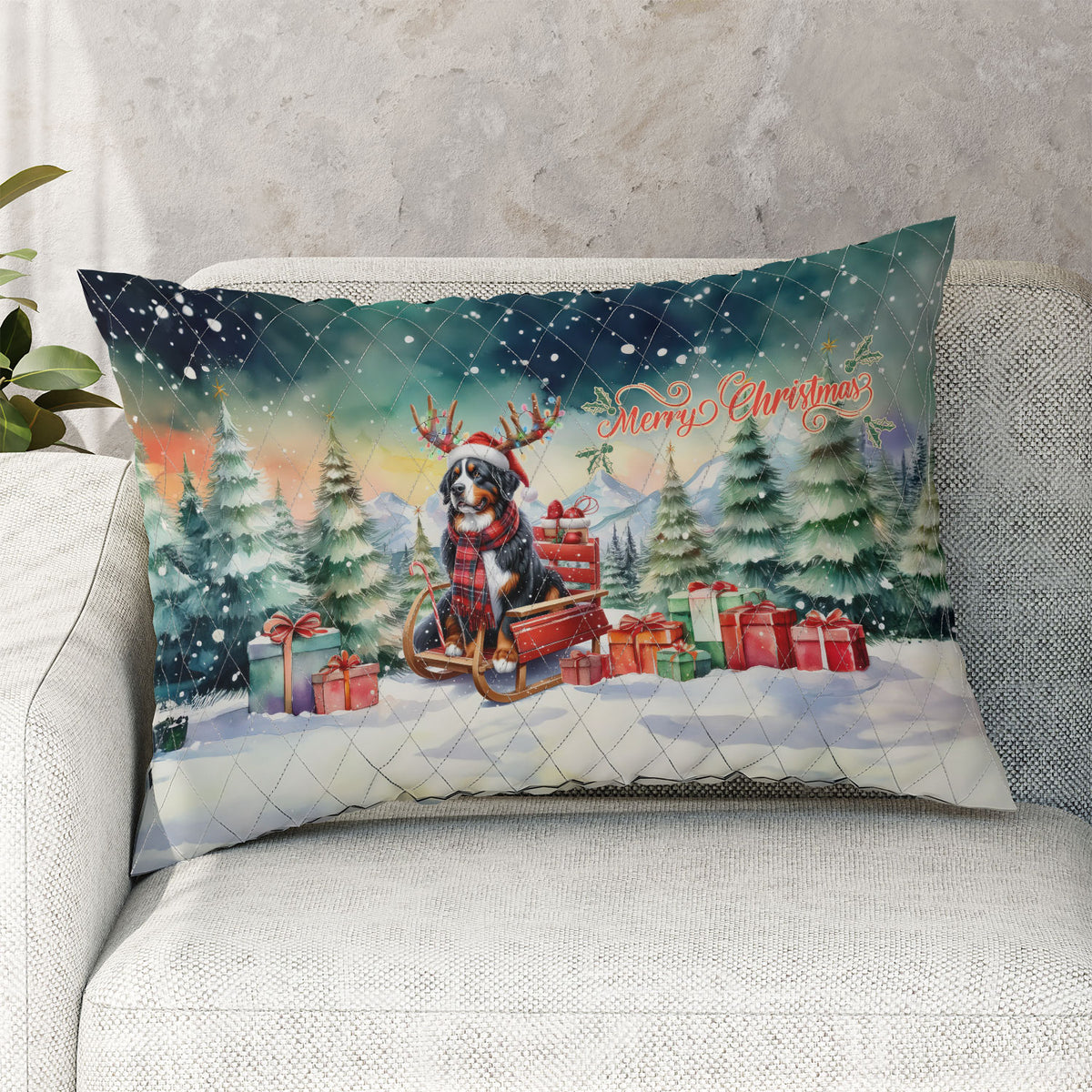 Merry Christmas Santa Reindeer Antlers French Bulldog Sleigh Xmas Winter Holiday Quilt Bedding Set Dog Lover Gifts 1 Blanket Bed Cover 2 Pillowcases - 00023