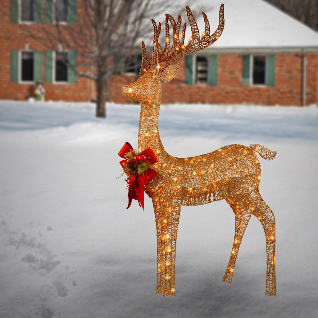 National Tree Company Pre-Lit Champagne Standing Reindeer, Warm White LED Lights, 48 Inch, Indoor or Outdoor Use.