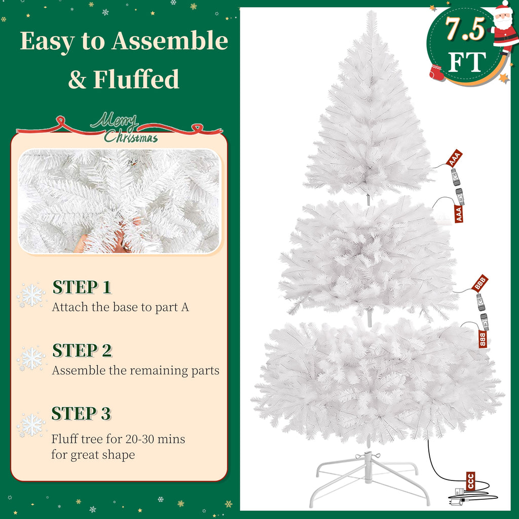 Yexmas Pre-Lit Artificial Christmas Tree,6ft White Christmas Tree with 300 Warm White & Multicolor Lights,Xmas Tree for Home, Holiday Party Decorations
