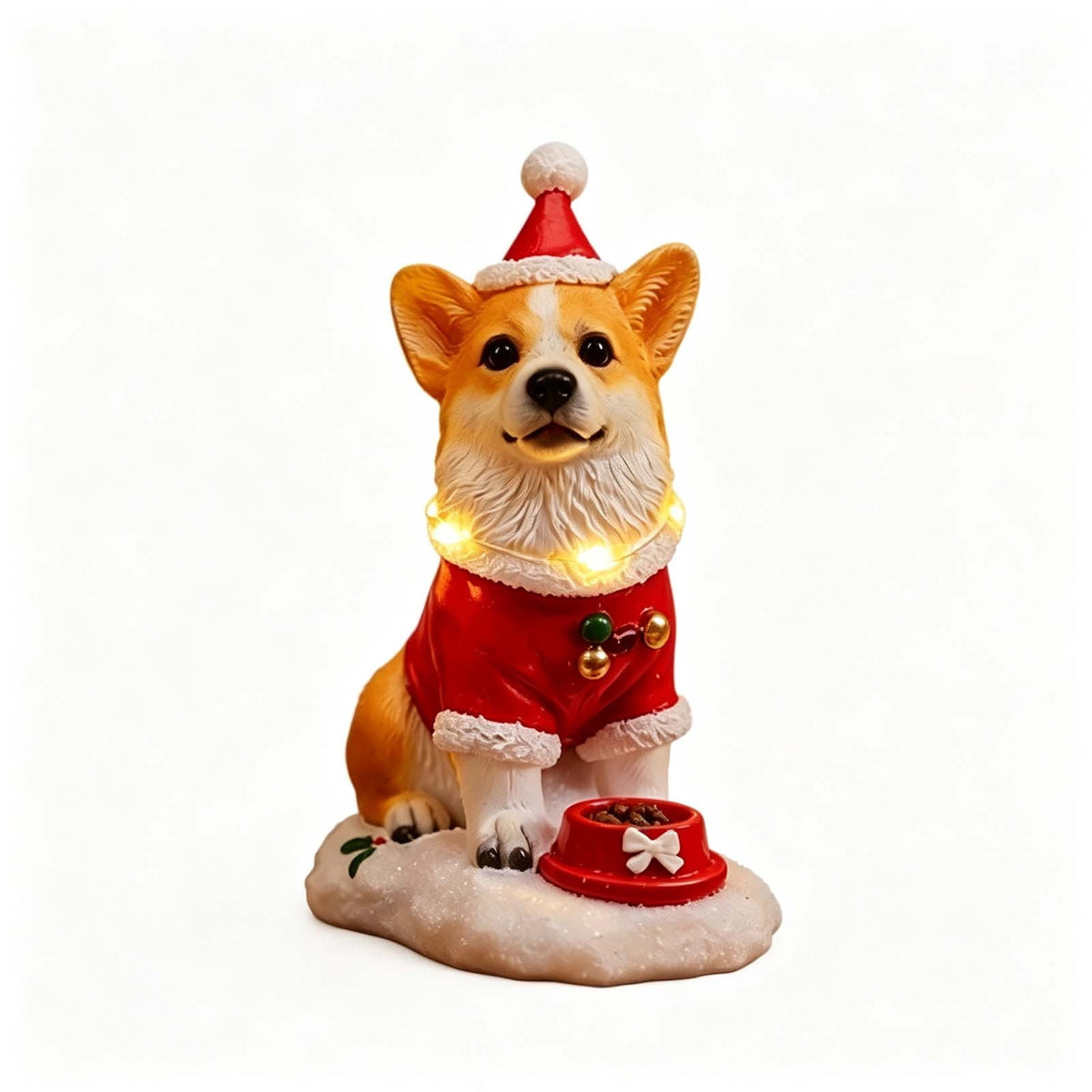 Luckky Lighted Christmas Dog Resin Statue, Santa Hat and Scarf Dog Figurine, 7.87 Inch, Multi-Color LED Lights, Indoor Outdoor Holiday Decor