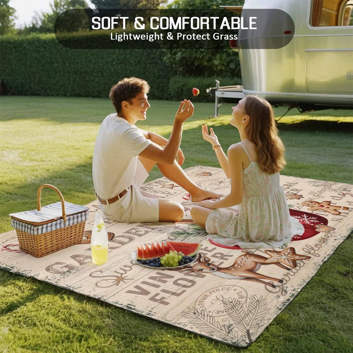 Christmas Outdoor Rug for Patio/Deck/Porch, Non-Slip Large Area Rug 6 x 9 Ft, Xmas Deer Ice Cream Cookies Candy Pine Needles Indoor Outdoor Rugs Washable Area Rugs, Camping Rug Carpet Runner