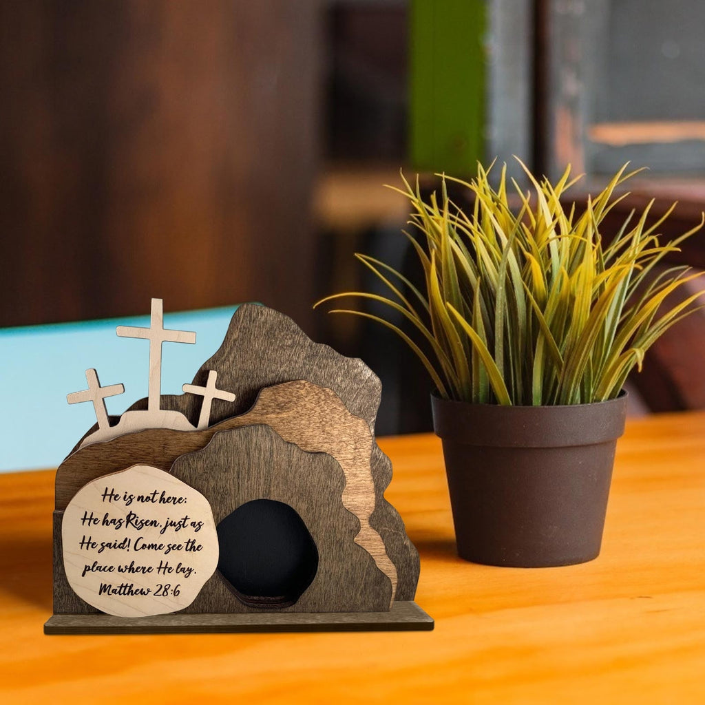 Hvmvliv Wooden Nativity Scene Decor Desktop Christmas Decorations Wooden Easter Resurrection Scene for Home Office Decoration Brown