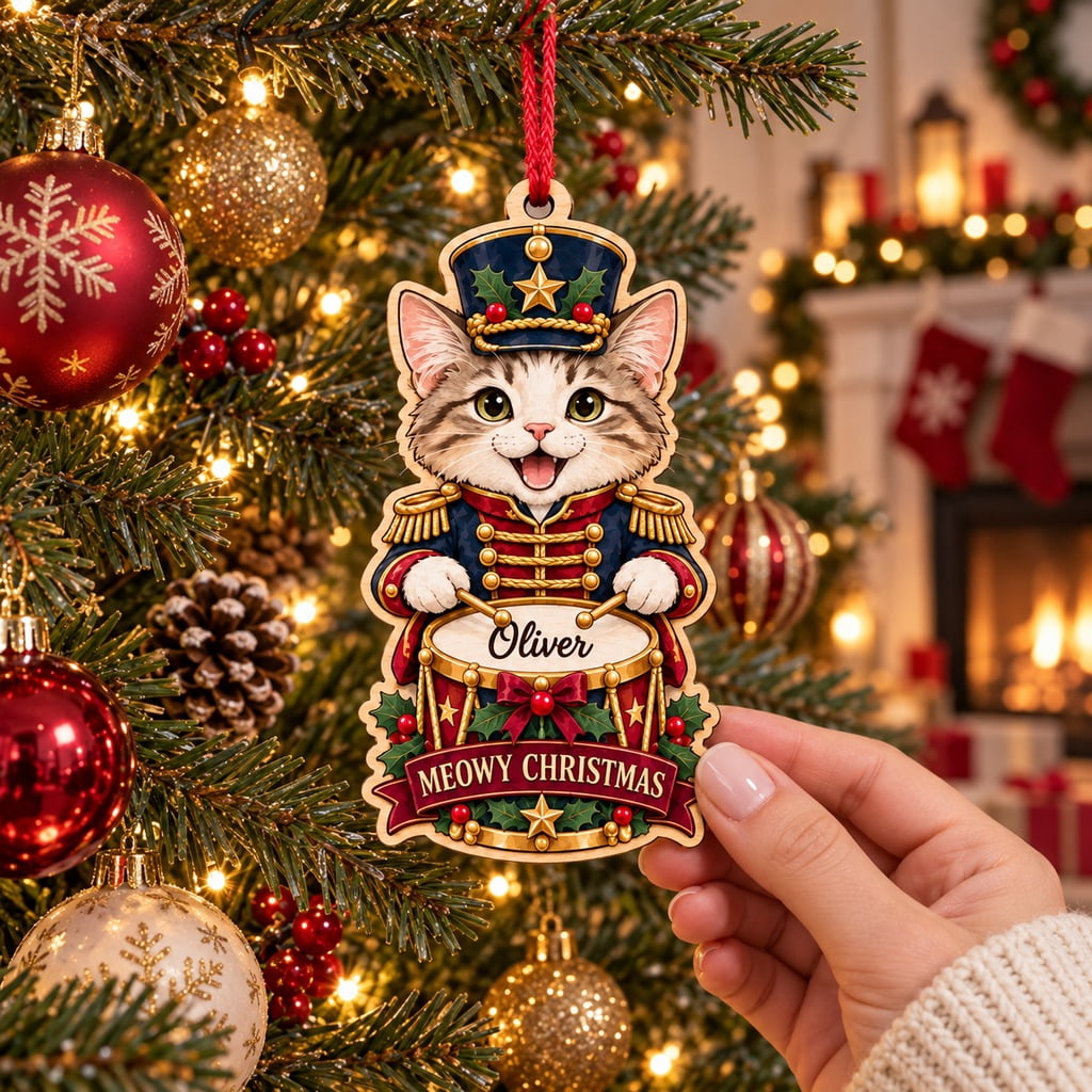 Personalized Christmas Ornament Nutcracker Drummer Cat