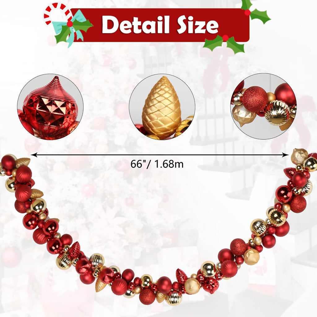 6 Ft Christmas Ball Garland Ornaments Shatterproof Xmas Hanging Balls Holiday Party Wedding Christmas Tree Decor Red
