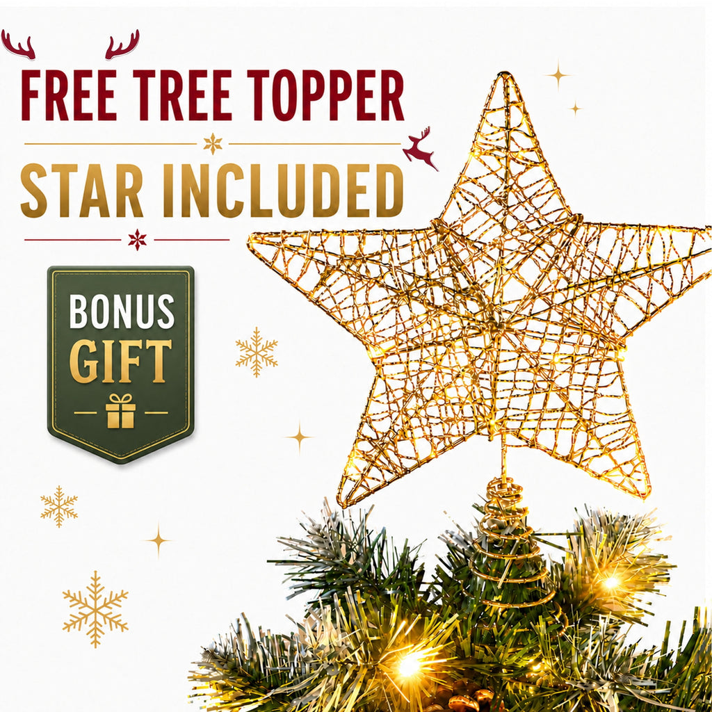Yexmas 6ft Pre-Lit Christmas Tree with Tree Topper, 8 Modes LED Lights, Artificial Xmas Tree with Large Storage Bag