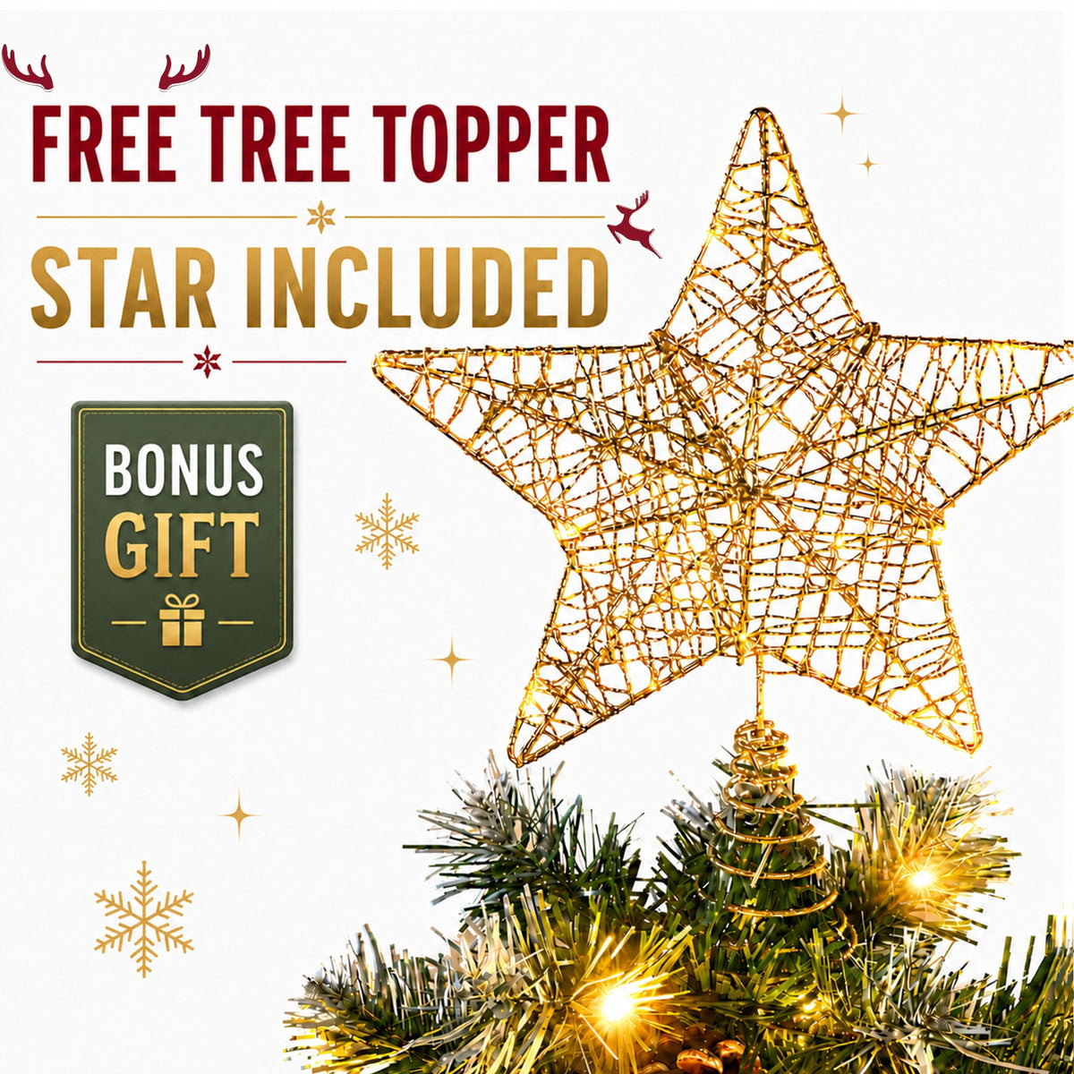 Yexmas 6ft Pre-Lit Christmas Tree with Tree Topper, 8 Modes LED Lights, Artificial Xmas Tree with Large Storage Bag