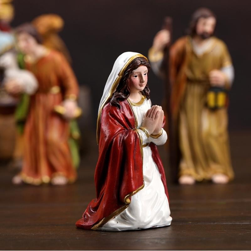 ANXPTIME Christmas Nativity Figurines Resin Manger Holy Family Nativity Scene Statue