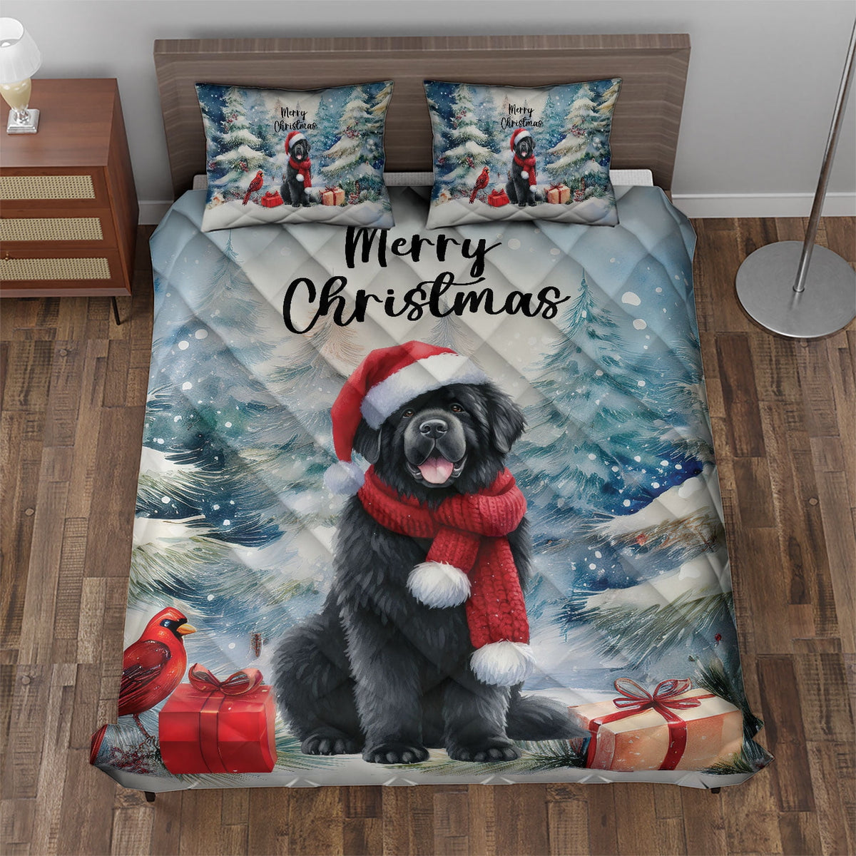 Merry Christmas French Bulldog Enjoys Woofmas Winter Xmas Holiday Quilt Bedding Set Dog Lover Gifts 1 Blanket Bed Cover 2 Pillowcases - 02022