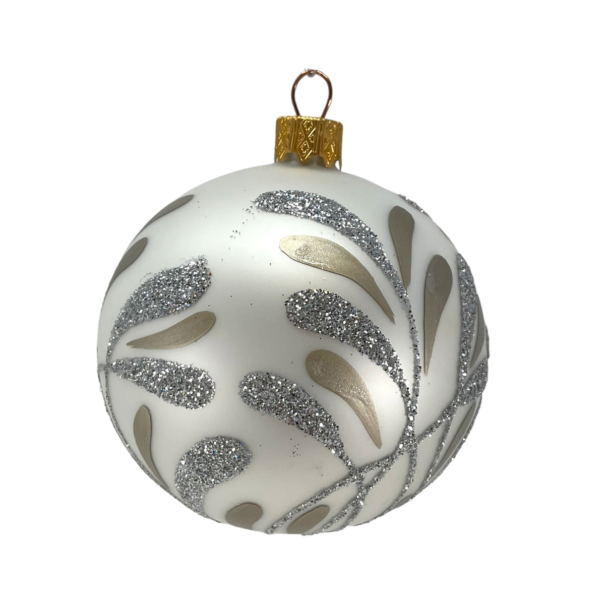 3 Inch Silver and Gold Leaves Glass Christmas Ball Ornaments 12 Piece Set