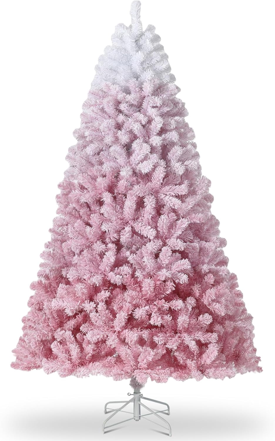 4.5/6/7.5/9/12 ft Artificial Christmas Tree with Warm White LED Lights, Pink Gradient Snow Frosted Xmas Tree for Holiday Decoration with 300 Realistic Branch Tips & Metal Stand