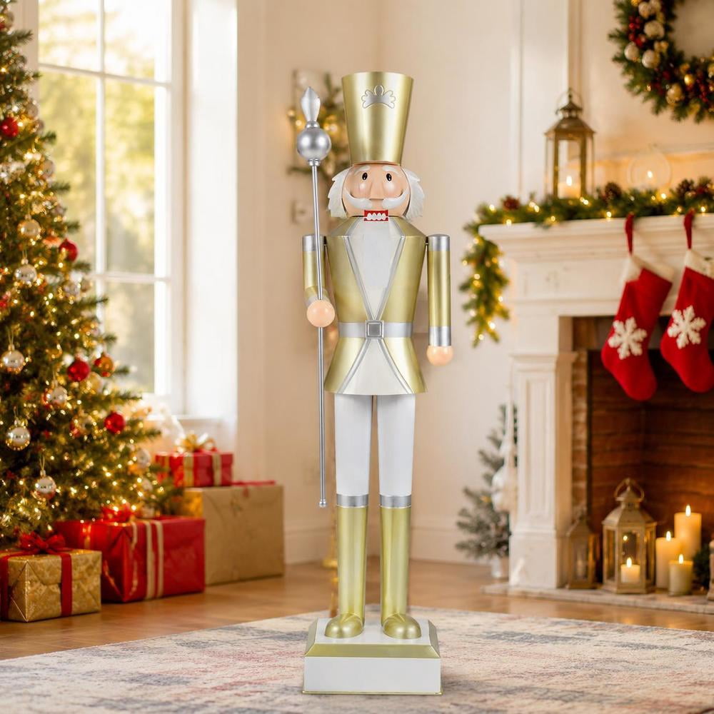 4 Ft Christmas Nutcracker with High Hat, Scepter, Hidden Storage Compartment, Metal Frame, Sturdy Base