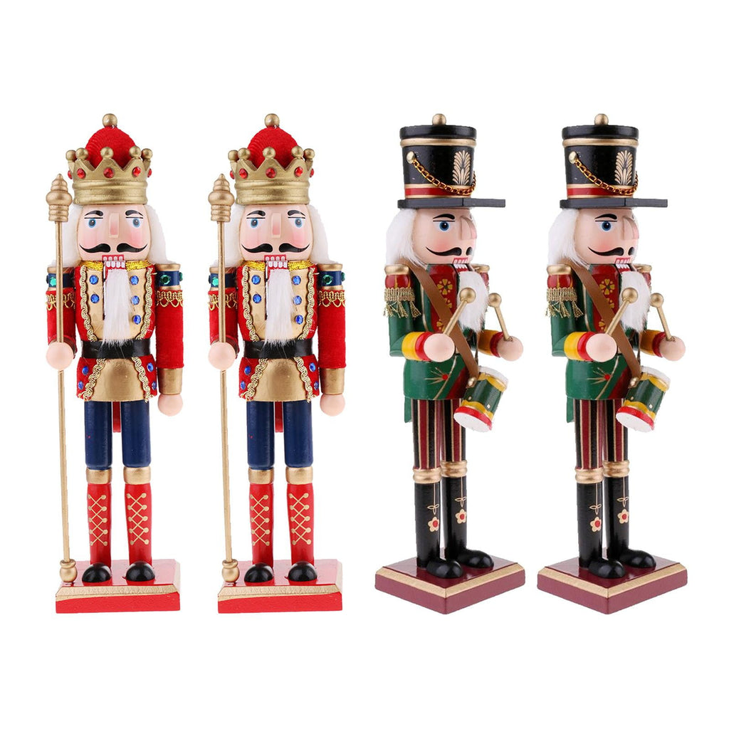 4 Piece Festive Traditional Wooden 12 Inch Multi-Coloured Soldier Swordsman Nutcracker Christmas Shelves Living Room Bedroom Home Decoration