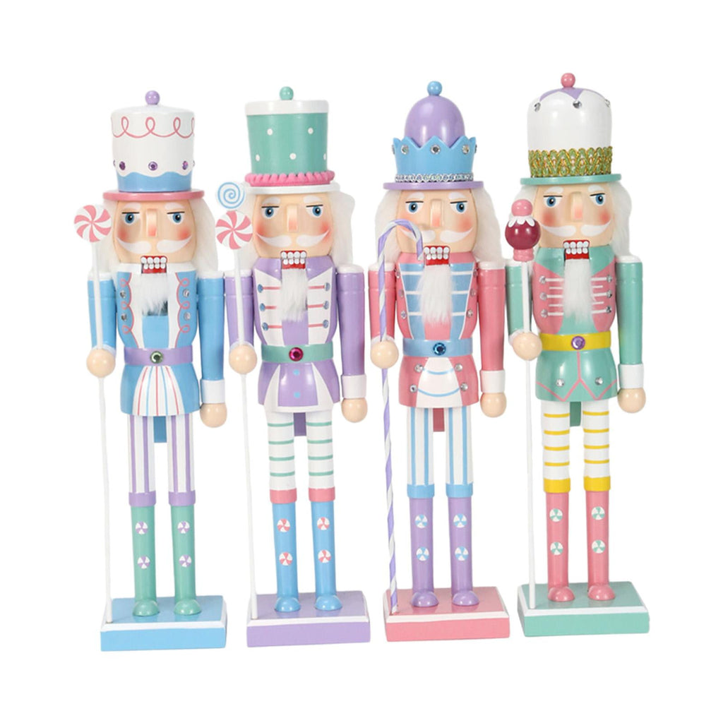 4 Pieces Christmas Nutcracker Ornaments Wooden Nutcracker Doll Decorative Statues Puppet for Shelves Home Decor Festival Xmas Gifts Holiday M