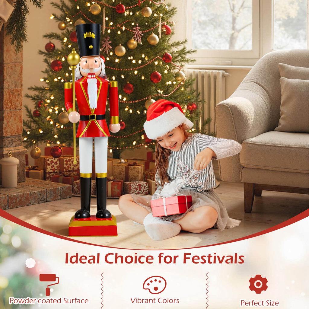 Costway 32.5” Christmas Nutcracker with High Hat & Beautiful Scepter, Uniform & Boots Black+Red