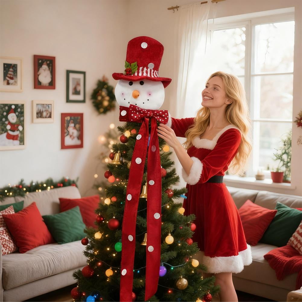 Christmas Tree Topper Snowman, Large Plush Holiday Treetop Ornament for Home Party Fireplaces Malls Decor