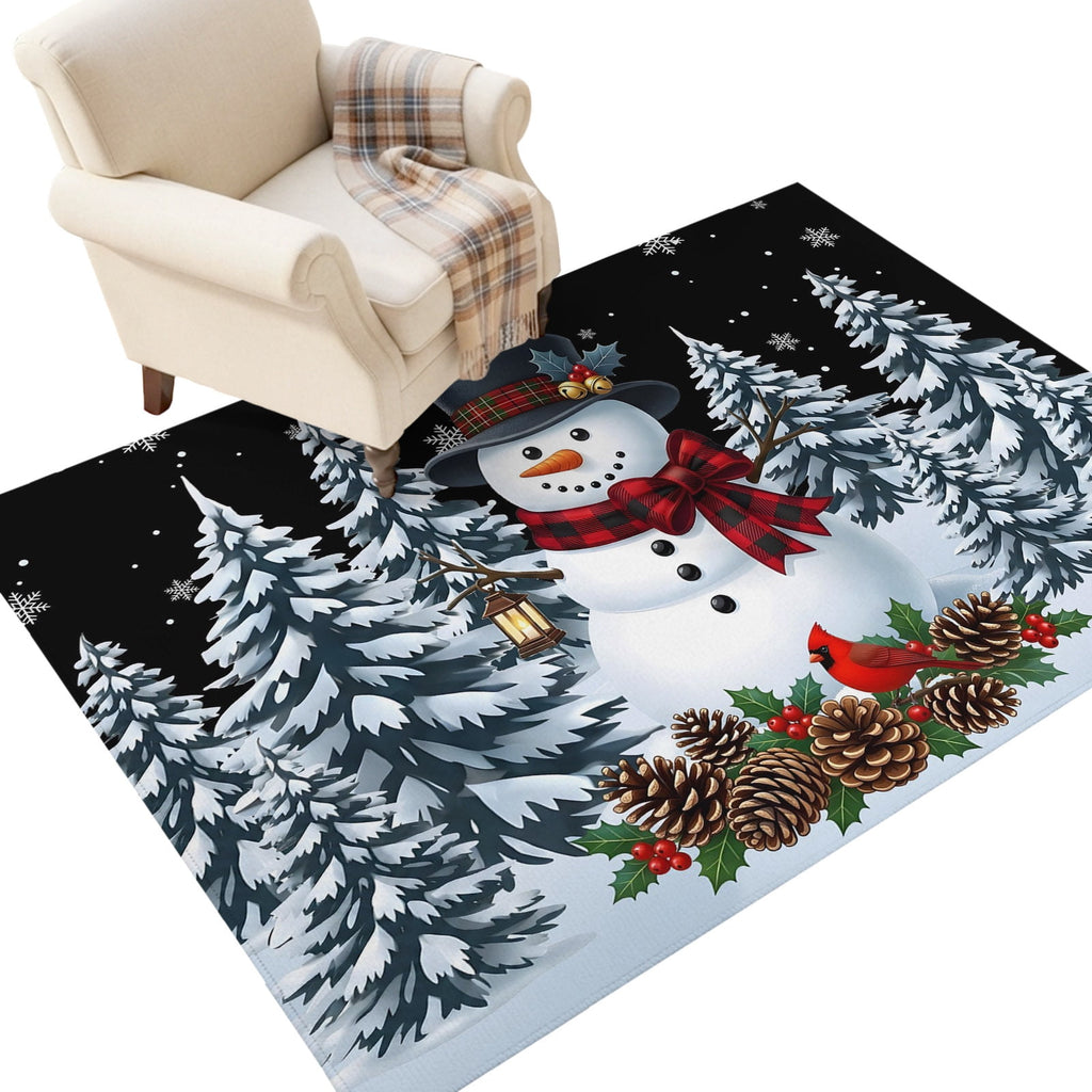 5x7 Area Rugs, Light Blue Snowman Christmas Non-Skid Rubber Backing Large Rectangle Rugs - Living Room Bedroom Home Office, Xmas Pinecone Tree Snowflake Indoor Floor Mat Carpets Washable Rug
