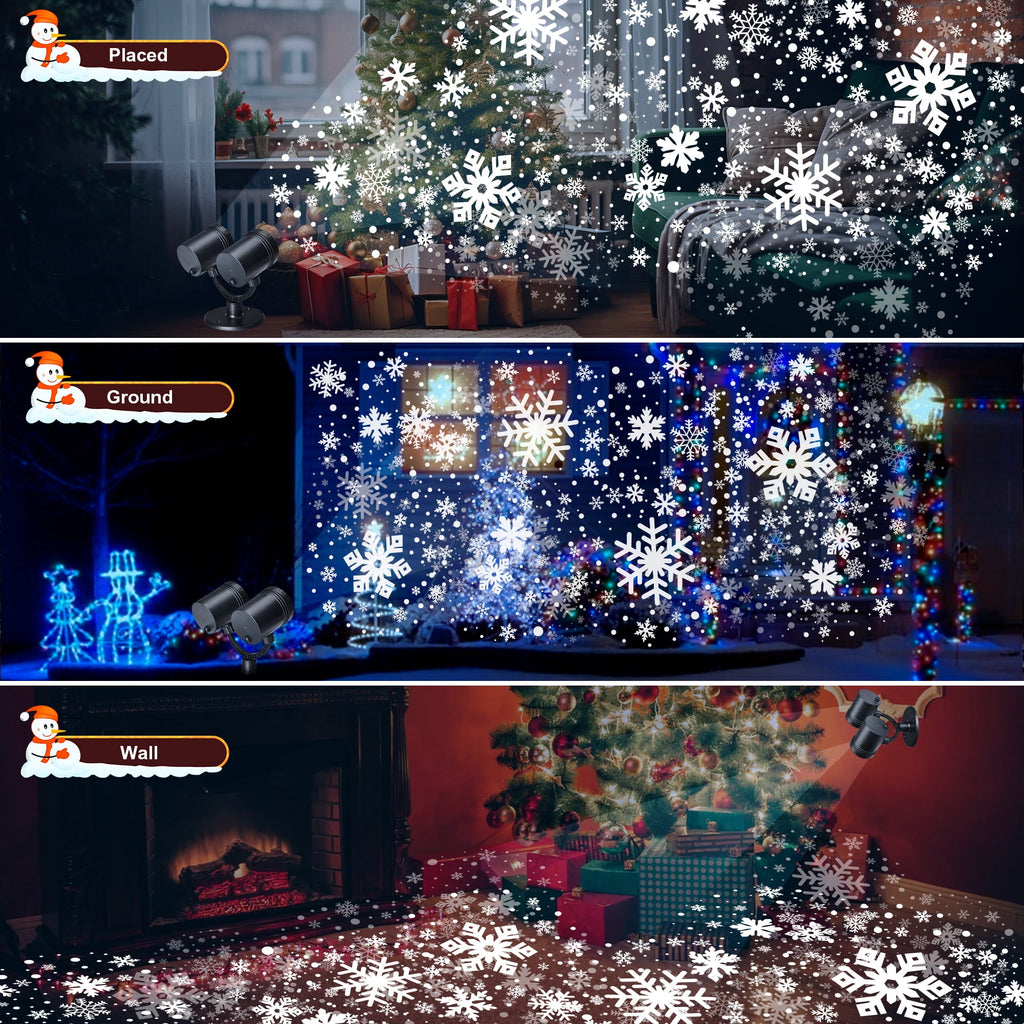 Ceevoo Snowflake Christmas Projector Lights, Double Head Dynamic Christmas Projection Lights with Timer, Waterproof Holiday Decorations Outdoor for Party Garden Yard Indoor Xmas Decor
